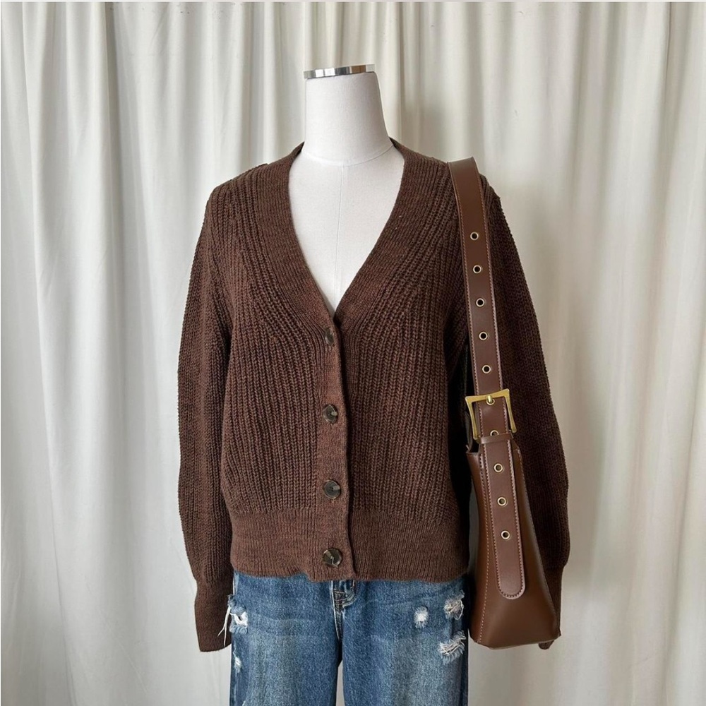 GAP Classic Cotton Rib Cardigan Medium Brown. - Picture 4 of 8